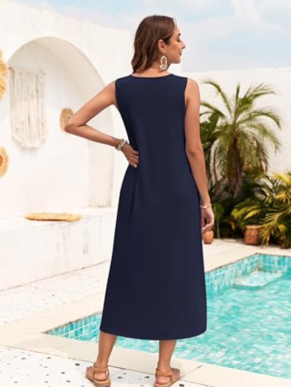 ๐ Women's Summer Dress Sleeveless Casual Beach Long A Line Sun Dress with - Picture 1 of 3